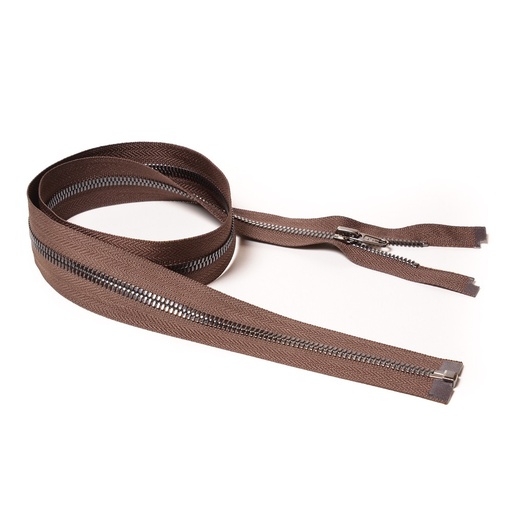 [E02829] Молния курточная Т5 "Judson" металл, усил. 80см темный никель/ коричневый